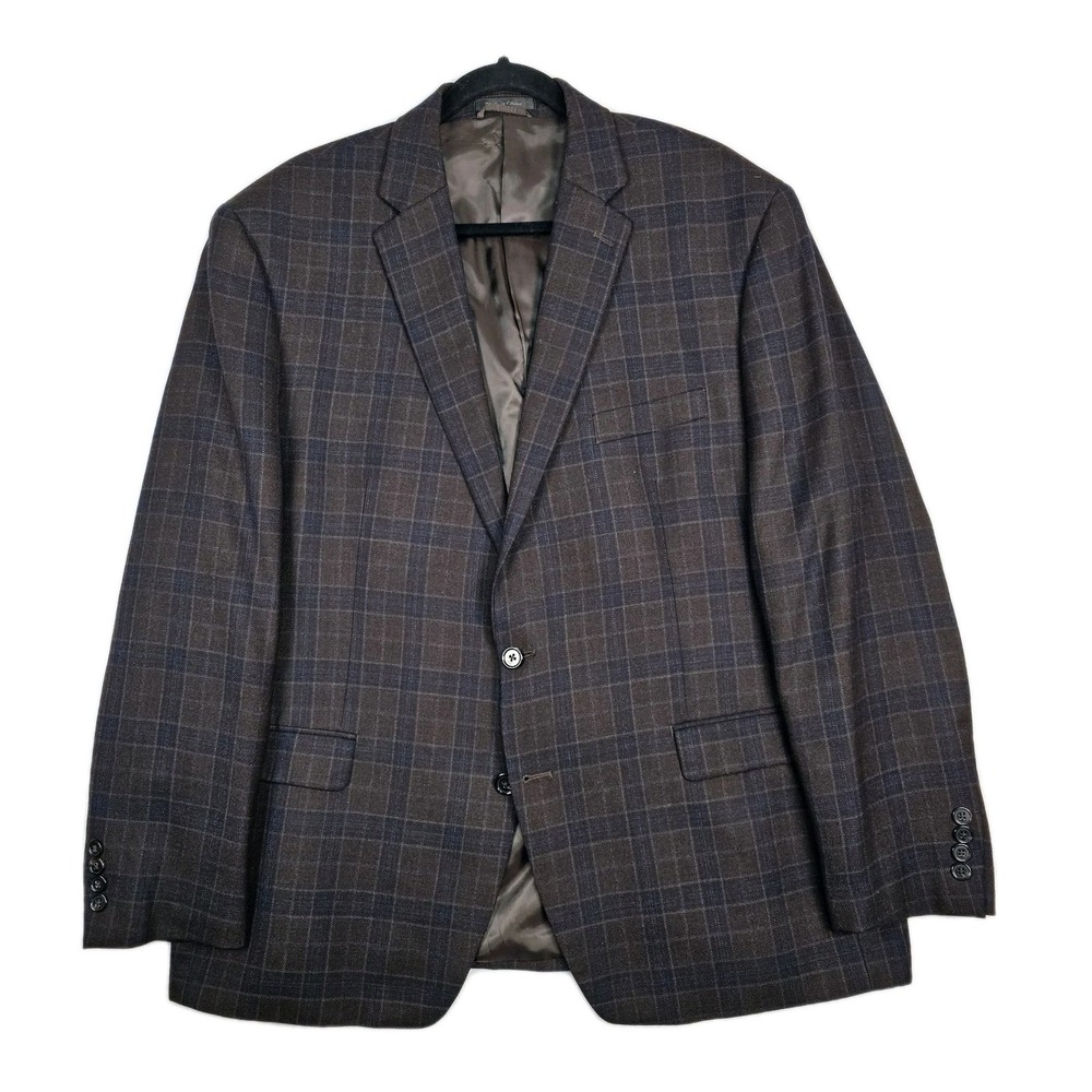 LRL Ralph Lauren Blazer Sport Coat Mens 46R Plaid 100% Wool Brown Blue Tartan